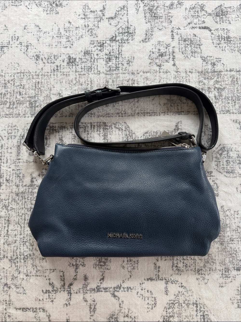 Michael Kors Pebbled Navy Leather Crossbody with Black Strap